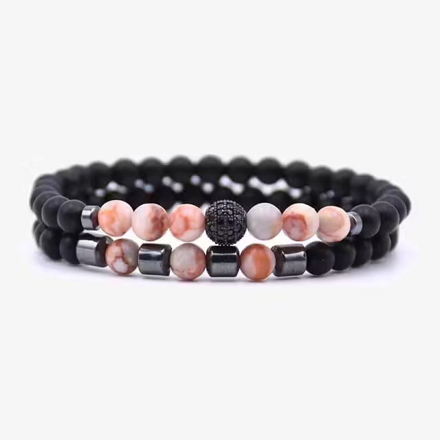 Bracelet de perles en pierre naturelle de 6 mm, lot de 2 (EGBT256)