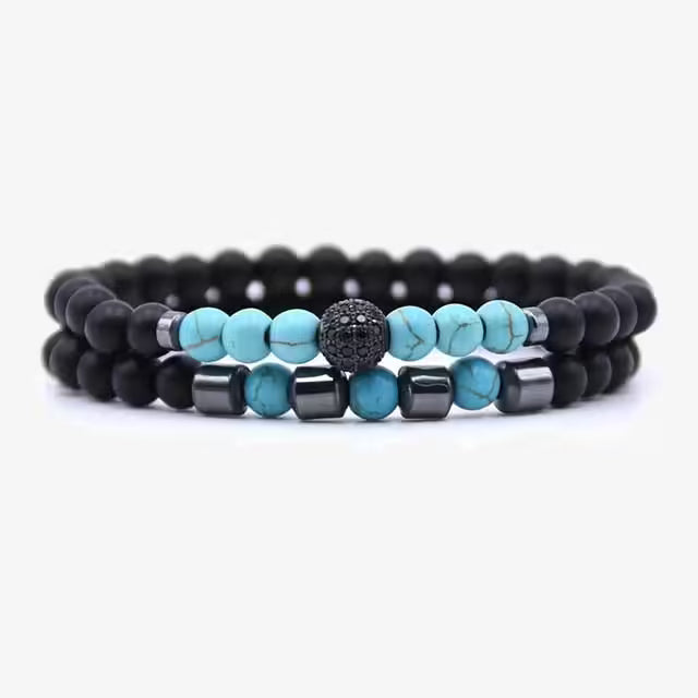Bracelet de perles en pierre naturelle de 6 mm, lot de 2 (EGBT256)