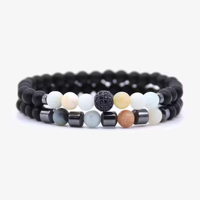 Bracelet de perles en pierre naturelle de 6 mm, lot de 2 (EGBT256)