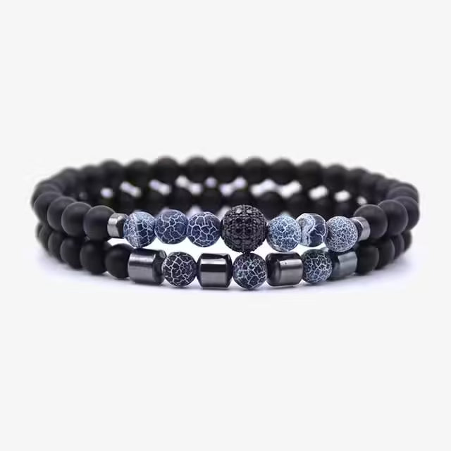 Bracelet de perles en pierre naturelle de 6 mm, lot de 2 (EGBT256)