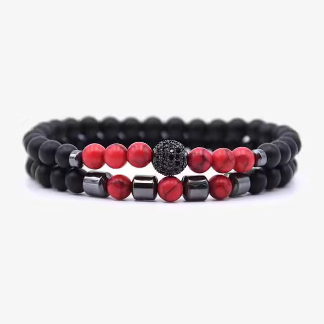 Bracelet de perles en pierre naturelle de 6 mm, lot de 2 (EGBT256)