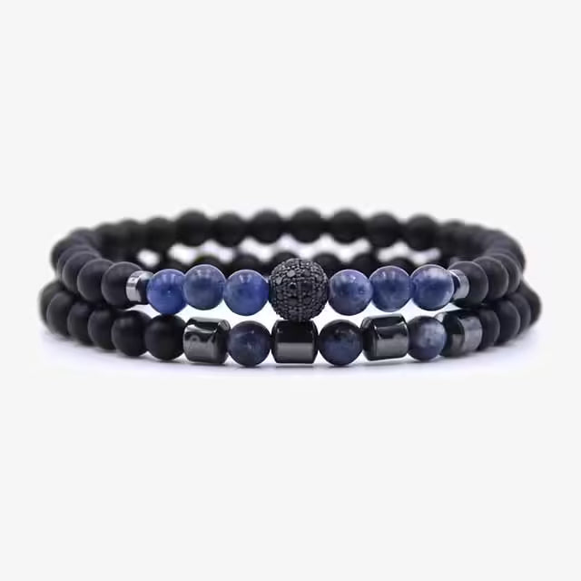 Bracelet de perles en pierre naturelle de 6 mm, lot de 2 (EGBT256)