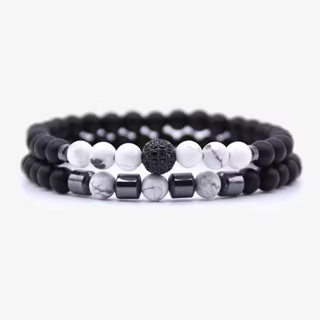 Bracelet de perles en pierre naturelle de 6 mm, lot de 2 (EGBT256)