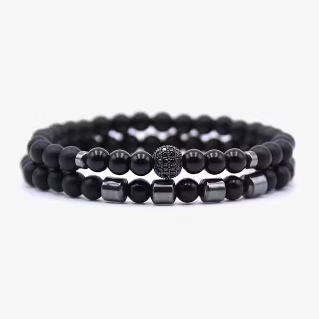 Bracelet de perles en pierre naturelle de 6 mm, lot de 2 (EGBT256)