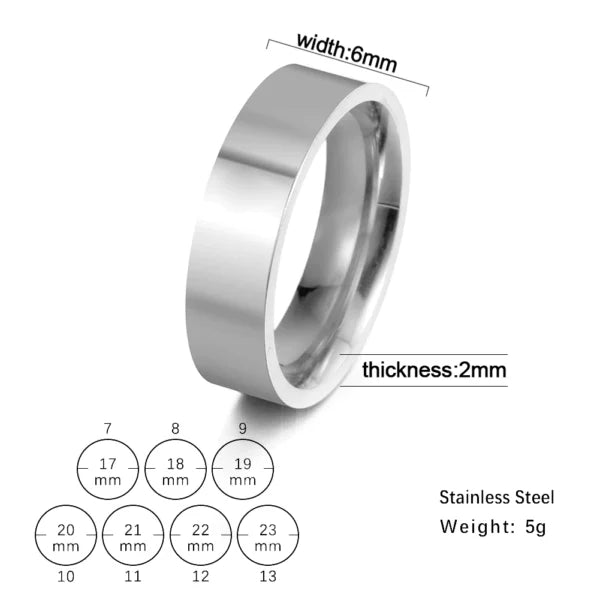 6MM Width Simple Black Men Stainless Steel Ring (EGR006)