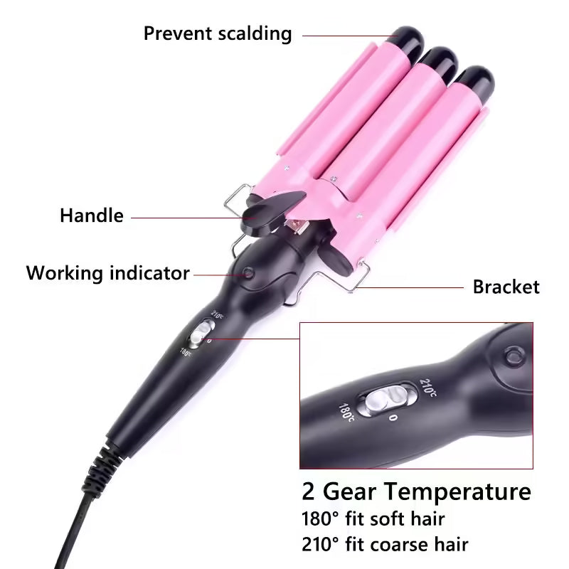 Professional Ceramic Triple Barrel Hair Curling Iron - Hair Wave Waver Styling Tools Hair Styler Wand