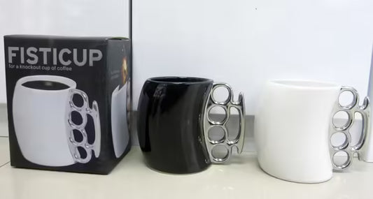 Ceramic Porcelain Coffee Mug with Brass Knuckles Creative Fist Cup, Novelty Gift Idea