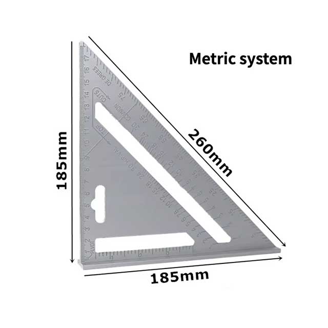 7-Inch Aluminum Alloy Triangle Ruler – Metric & Inch Speed Square Carpenter Tool for Woodworking & Angle Measurement