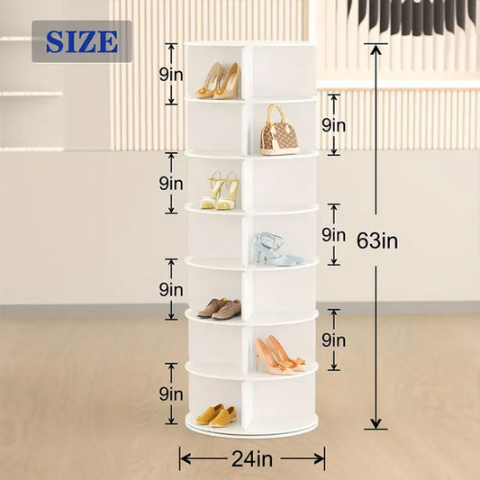 7-Tier Rotating Shoe Rack – 360° Free-Standing Shoe Organizer & Bag Display Carousel for Stylish Storage