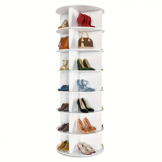 7-Tier Rotating Shoe Rack – 360° Free-Standing Shoe Organizer & Bag Display Carousel for Stylish Storage