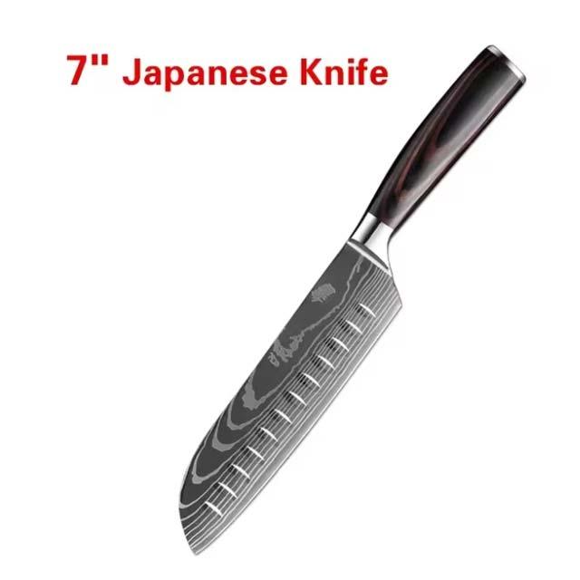 Japanese Chef Knife – 7CR17 440C High Carbon Stainless Steel Imitation Damascus Sanding Laser Kitchen Knife