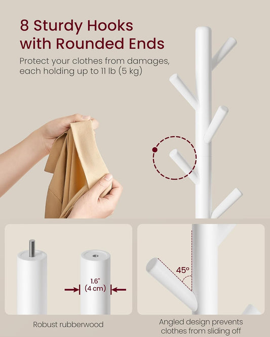 Triangle Base Tree Branch Coat Rack – Multi-Hook Mobile Standing Clothes Rack for Home, Living Room & Bedroom (White/Natural/Coffee)