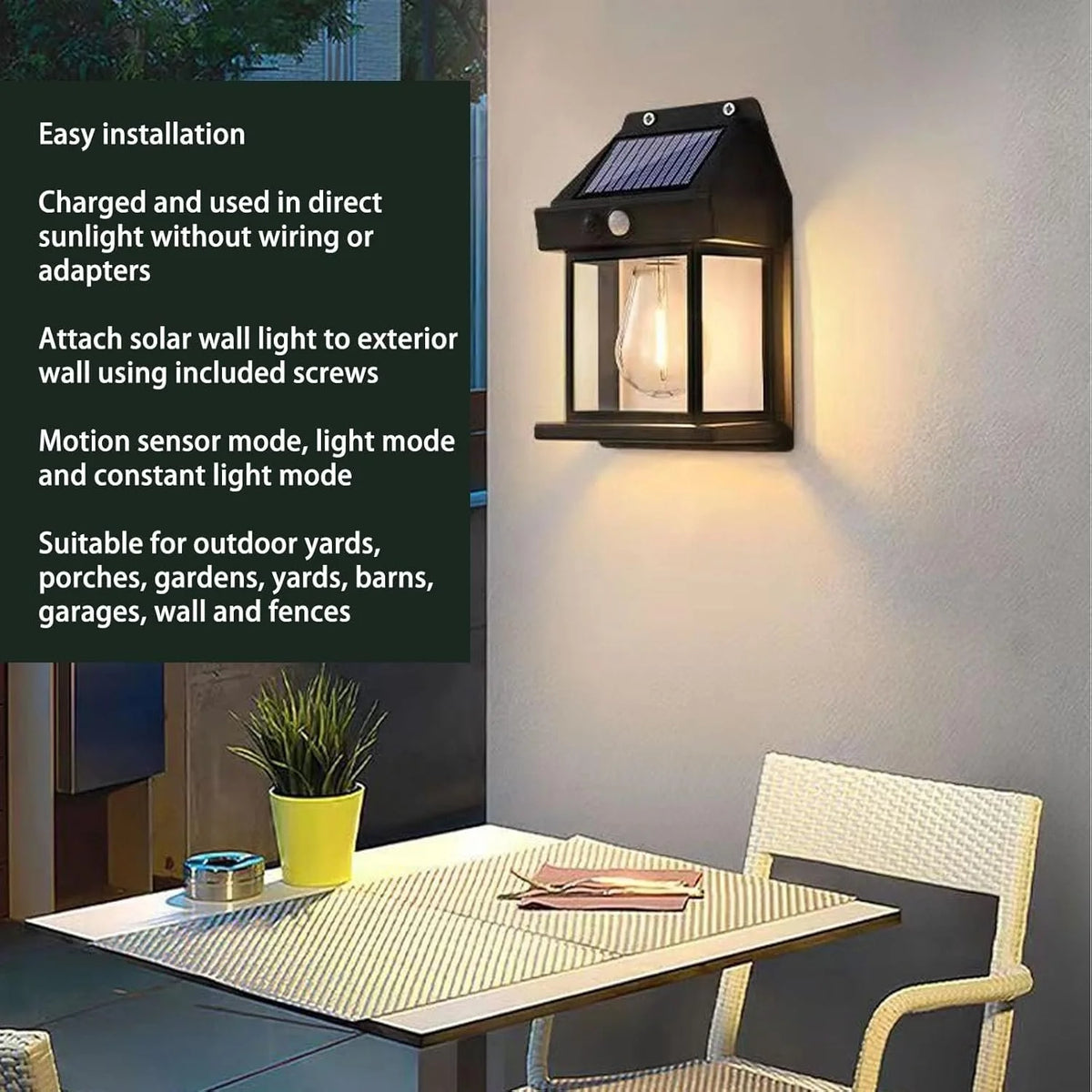 Solar Outdoor Wall Light with Motion Sensor – IP65 Waterproof LED Wall Lantern, 1800mAh Solar-Powered Security Light for Garden, Porch & Garage