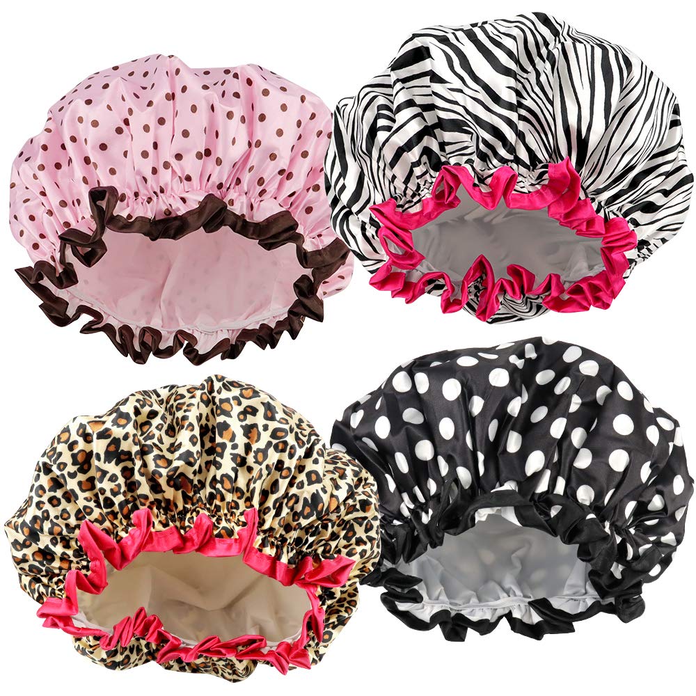 Bonnet de Douche Réutilisable Imperméable – Chapeau de Bain Double Couche à Imprimé Léopard – Grand Bonnet de Bain pour Protéger les Cheveux Teints, Bouclés et Longs (Imprimé Animal Élégant)