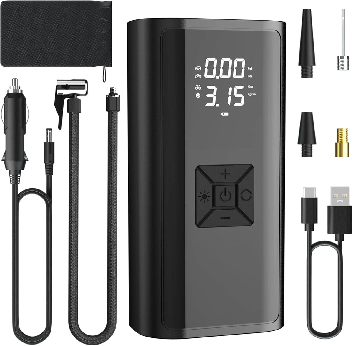 Compresseur d'air portable sans fil 150 PSI – Gonfleur de pneu électrique rechargeable avec manomètre numérique et lumière d'urgence LED pour voiture, vélo, moto et ballons