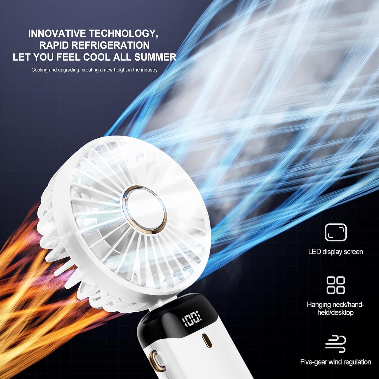 Rechargeable Mini Handheld Fan – Portable USB Cooling Fan with Aromatherapy Tablet, Phone Stand & Digital Display