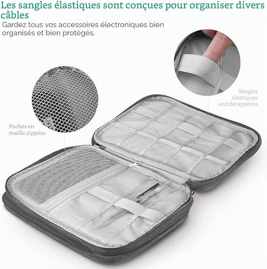 Travel Electronic Accessories Organizer Bag – Portable Cable Organizer Case for Chargers, USB Cables, Hard Drives, Power Bank & Gadgets (Grey)