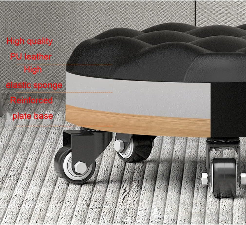 Tabouret de travail bas roulant – Siège pivotant robuste avec roulettes – Tabouret ergonomique bas pour la réparation automobile, le garage, la maison et l'extérieur