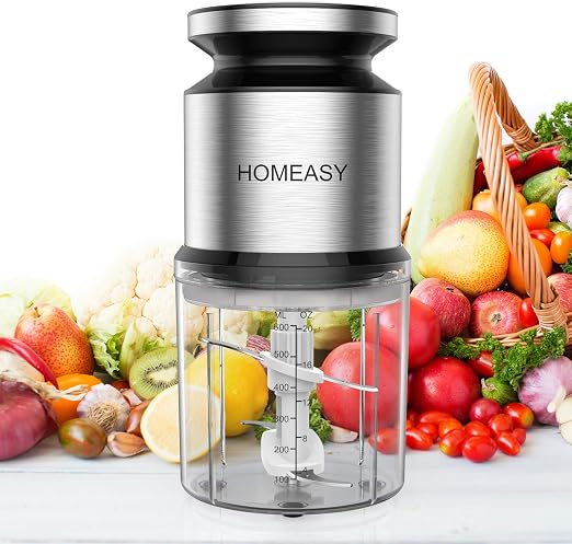 Homeasy 600ml Mini Electric Meat Grinder – 300W Stainless Steel Food Chopper with 4 Sharp Blades for Meat, Vegetables, Fruits, Nuts & Dips