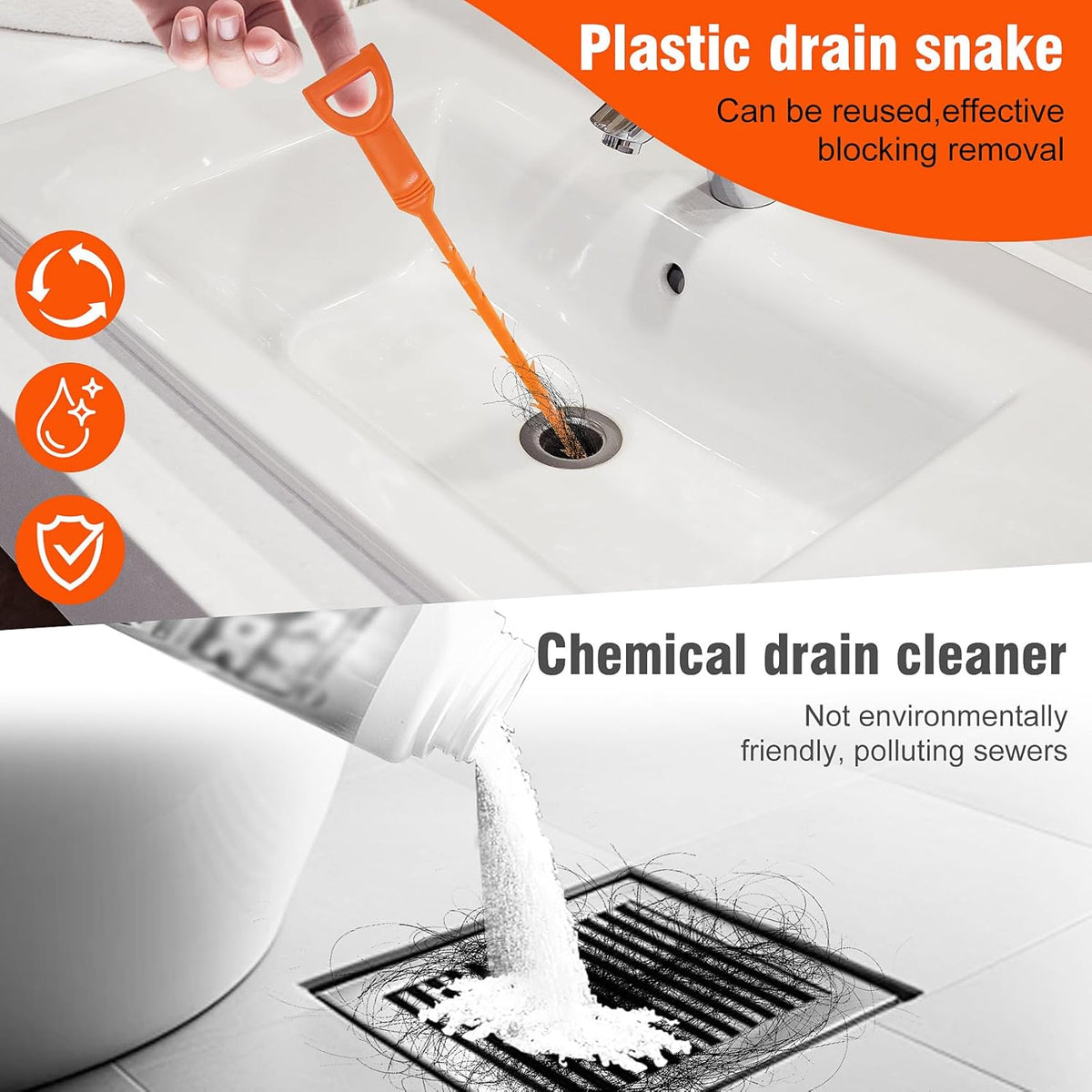 Déboucheur universel de canalisations et nettoyant pour siphon - Pince de récupération multifonctionnelle pour éviers - Outil flexible de dragage pour toilettes, égouts et éviers de cuisine