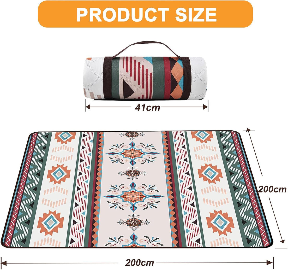 Couverture de pique-nique imperméable extra large 200x200CM – Tapis de plage extérieur pliable avec poignée de transport intégrée – Anti-sable et anti-humidité pour le camping en famille