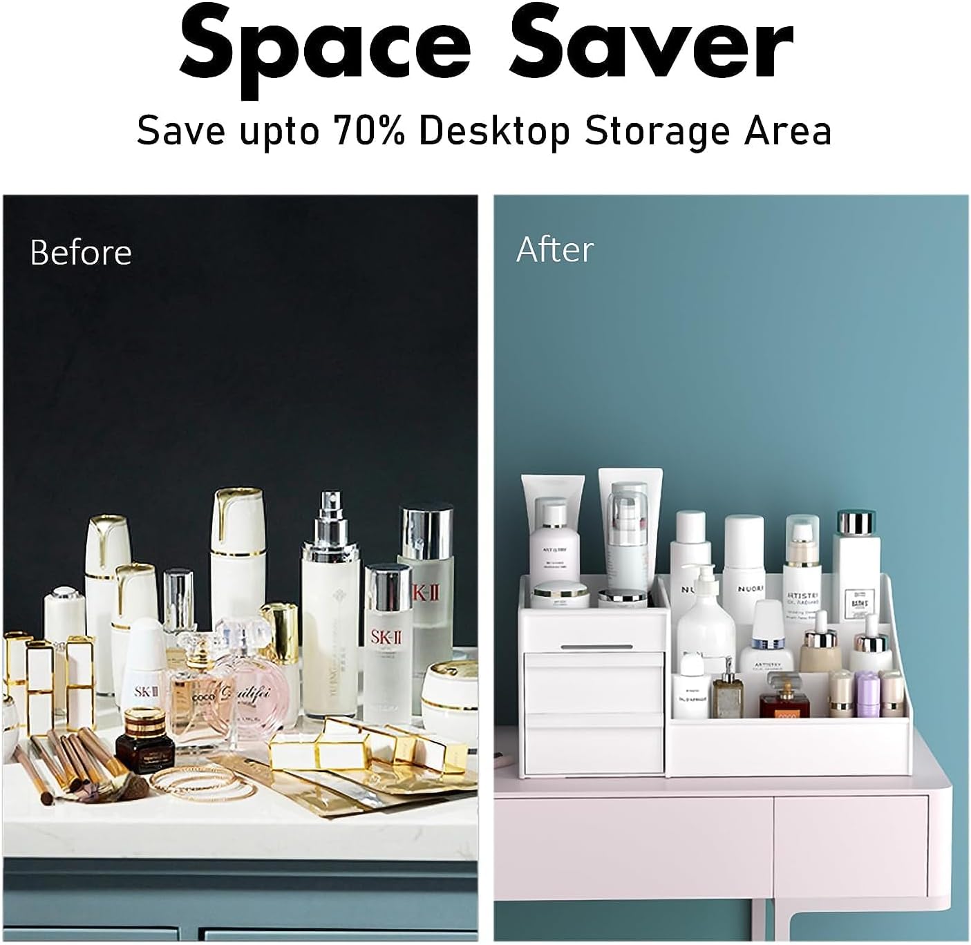 Plastic Drawer Makeup Storage Box – Desktop Cosmetics & Skincare Organizer – Dormitory Dressing Table Finishing Shelf for Stationery & Jewelry (White/Pink/Blue)