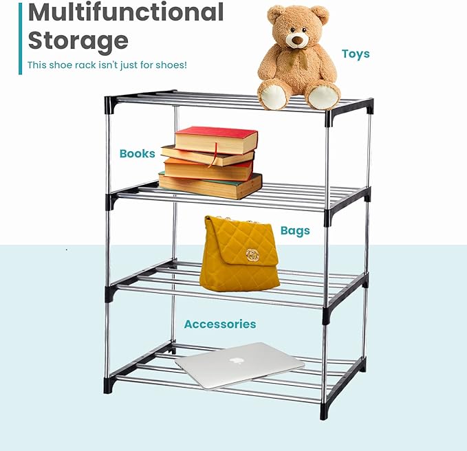 4 Tier Shoe Rack – Multi-Layered Space-Saving Footwear Organizer – Slim Household Storage Rack for Entryways and Closets