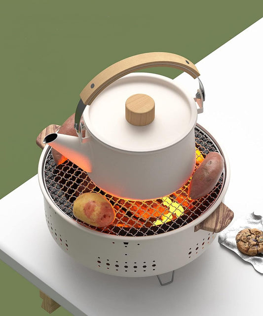 Portable Korean Charcoal BBQ Stove – Stainless Steel Split-Design Round Grill – Non-Stick Outdoor Camping Barbecue Rack for Tabletop Grilling
