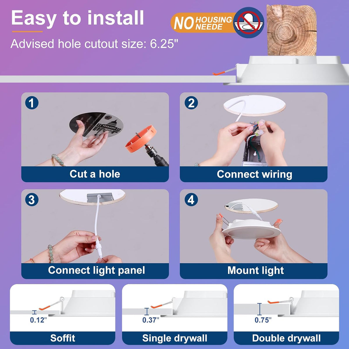 6-Pack Smart 6-Inch RGBCW Recessed LED Downlights – 12W, 1000LM, Dimmable, Alexa & Bluetooth Compatible