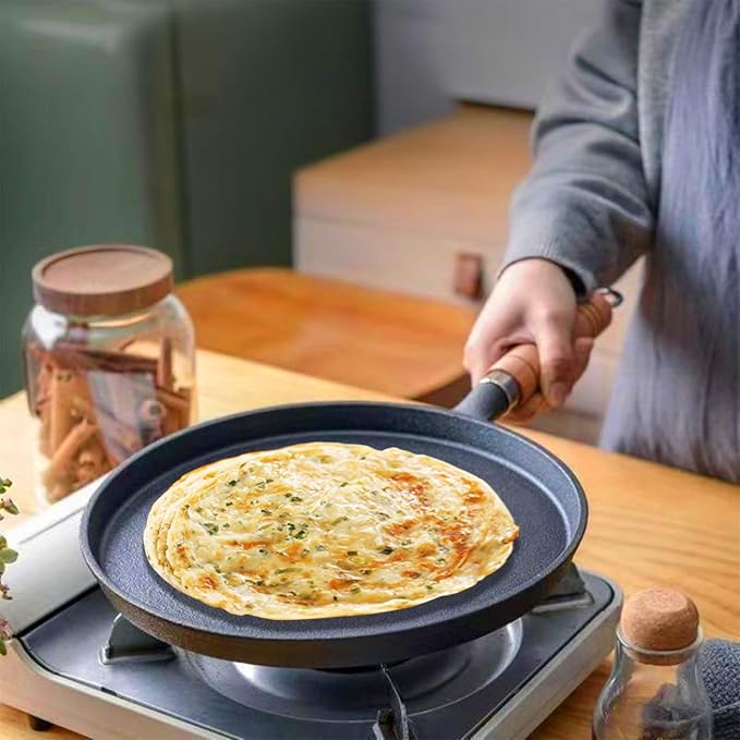 Cast Iron Frying Pan & Crepe Maker | Uncoated Non-stick Egg & Pancake Pan | Steak Frying Pot for Gas & Induction Cooker