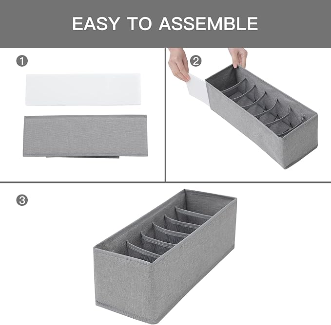 Kuber Industries Grey Non-Woven Foldable Drawer Organizer – Jute-Print Storage Box for Clothes, Socks, Bras, Scarfs & Stationery – Wardrobe & Cabinet Organizer