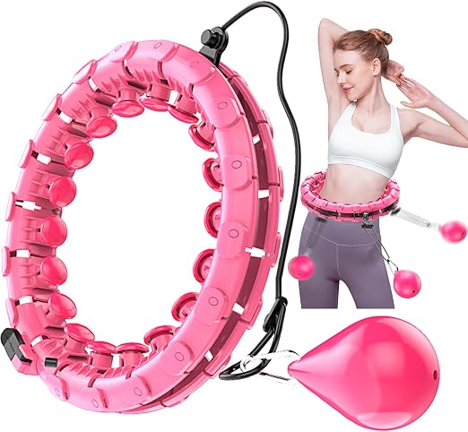 LEAFIA Smart Weighted Hula Hoop – 24-Section Adjustable Fitness Hoop with Massage Nodes & Soft Gravity Ball for Adults & Beginners – Pink