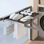 Séchoir à linge mural rétractable avec étagère en filet – Séchoir à linge pliable pour balcon, salle de bain et buanderie (60 cm)