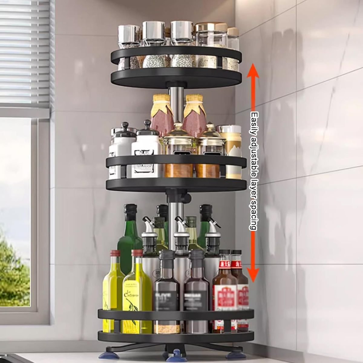 360° Rotatable Kitchen Spice Rack | Multi-Purpose Turntable Storage Organizer | Non-Slip Kitchen Accessories for Cabinet & Pantry