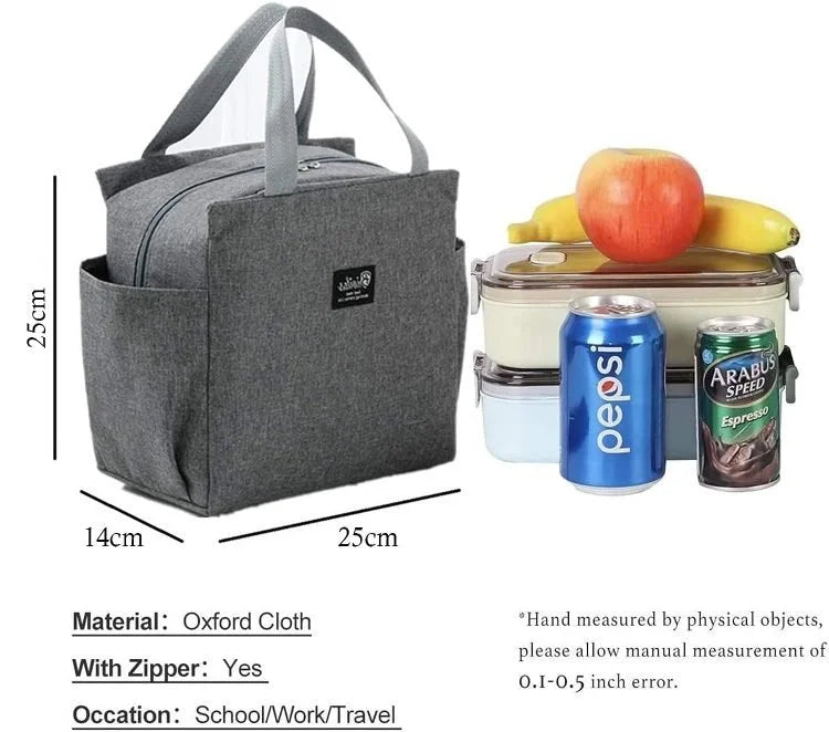 Sac à déjeuner isotherme portable avec deux poches latérales – Sac repas thermique pour le travail, l'école, le bureau et les pique-niques