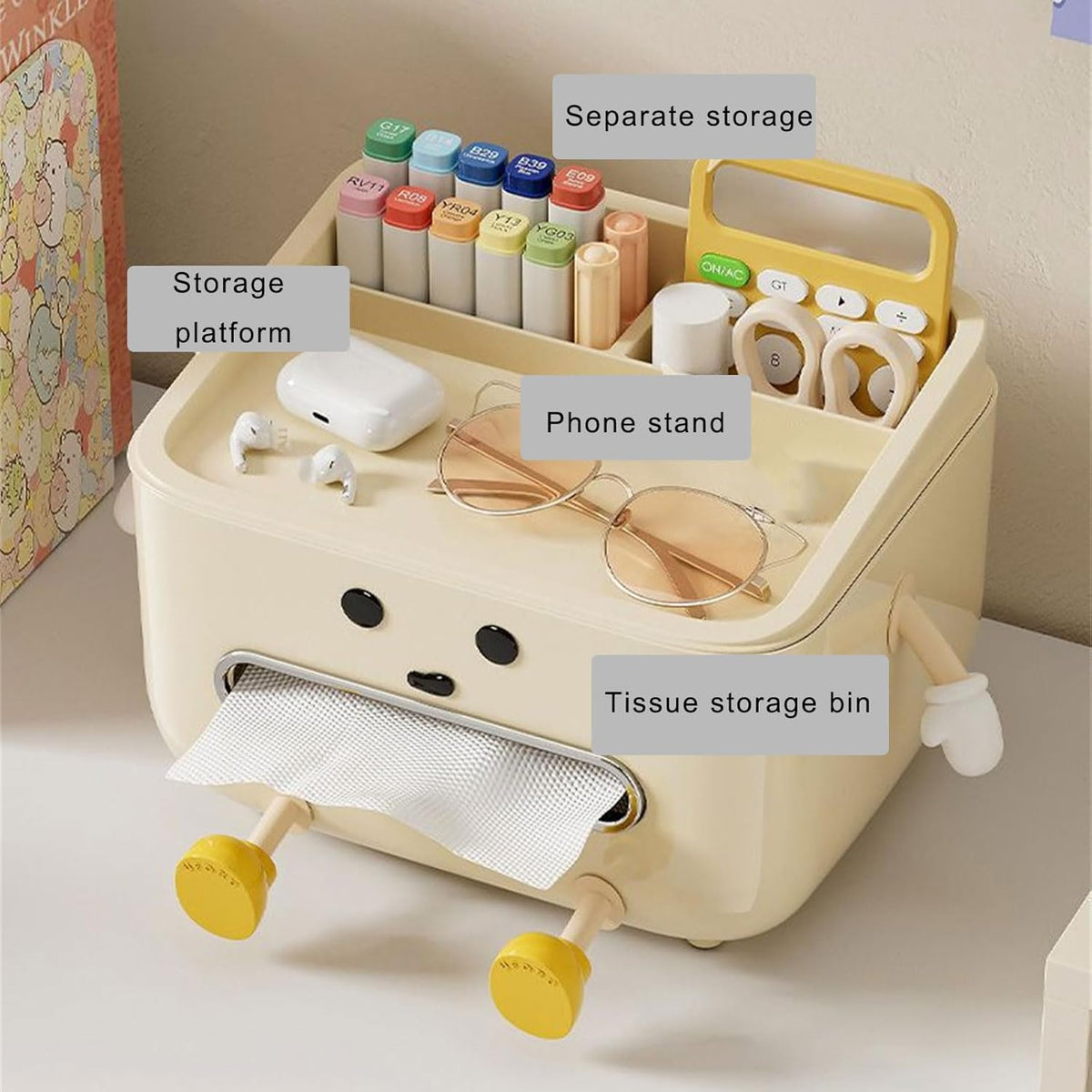 Distributeur de mouchoirs en papier et organisateur de bureau pour la rentrée – Support à mouchoirs multifonctionnel pour dortoir d'étudiant, chambre et espaces d'étude du salon