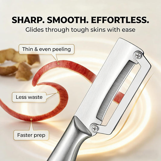 Premium Stainless Steel Fruit and Vegetable Peeler – Durable Wooden Handle Slicer for Kitchen Use