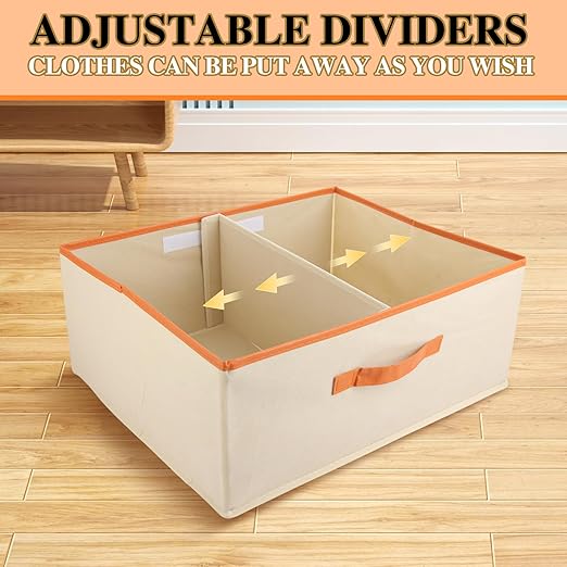 Large Foldable Storage Box with Divider – Closet Organizer Bin for Clothes, Blankets, Books & Bedding with Carry Handle