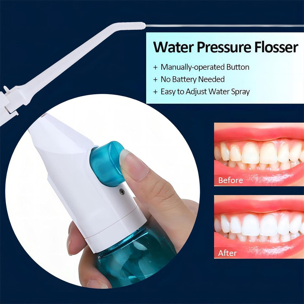 Hydropulseur Portable Électrique à Haute Pression – Irrigateur Oral Manuel Professionnel à Jet Pulsé – Nettoyage en Profondeur des Dents et Gencives – Hydropulseur Dentaire Rechargeable et Étanche (1 pièce)