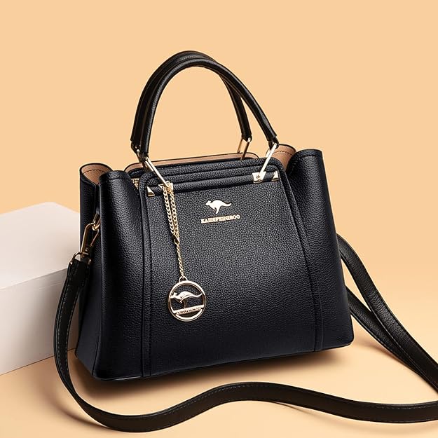 **Women's Luxury Faux Leather Handbag – 3-Compartment Large Capacity Shoulder & Crossbody Tote Bag**