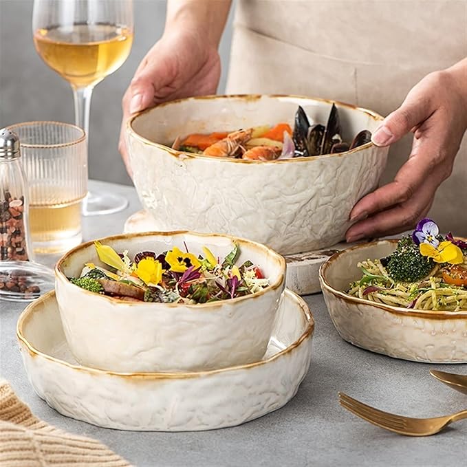 Assiette creuse en céramique – Bol épaissi de 20 cm pour salade et pâtes – Couverts spéciaux modifiés au four pour cuisine moléculaire – Plat professionnel de restaurant, allant au four