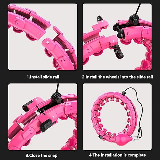 LEAFIA Smart Weighted Hula Hoop – 24-Section Adjustable Fitness Hoop with Massage Nodes & Soft Gravity Ball for Adults & Beginners – Pink