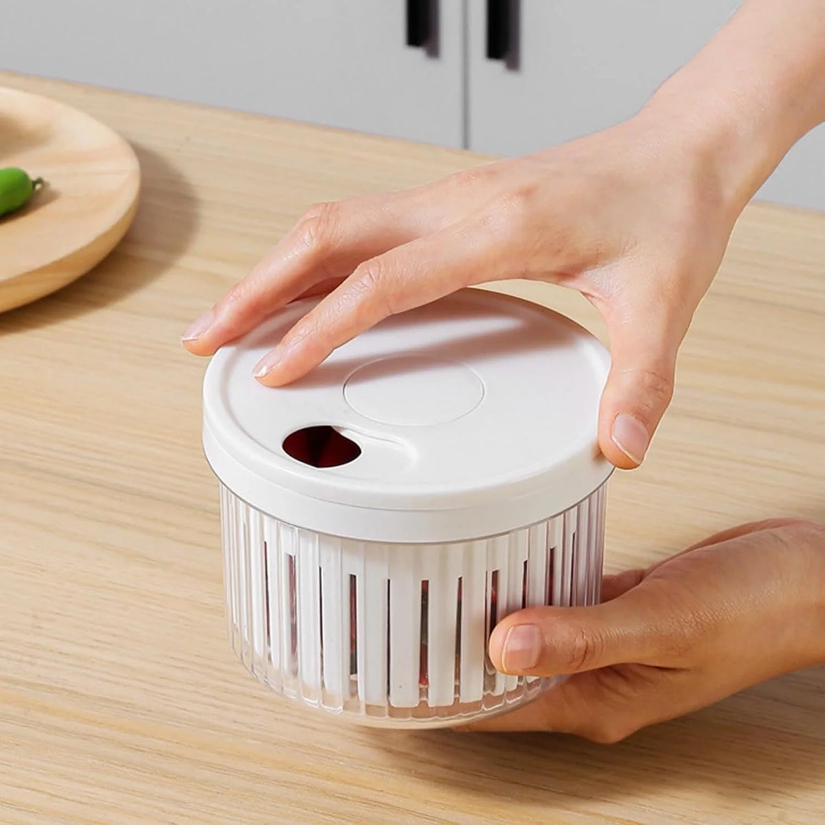 Mini-récipient de conservation avec passoire – Bol rond pour laver, égoutter et conserver les fruits et légumes (blanc, 12 × 8,6 cm)