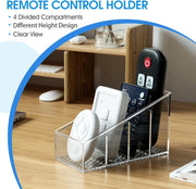 Clear Plastic Remote Control Holder and Desk Organizer with 4 Compartments for Home and Office Us