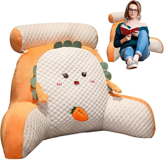 Adjustable Reading Pillow – Ergonomic Back Support Cushion for Bed, Sofa & Floor – Quilted Breathable Wedge Pillow with Neck Support (Gray/Yellow)