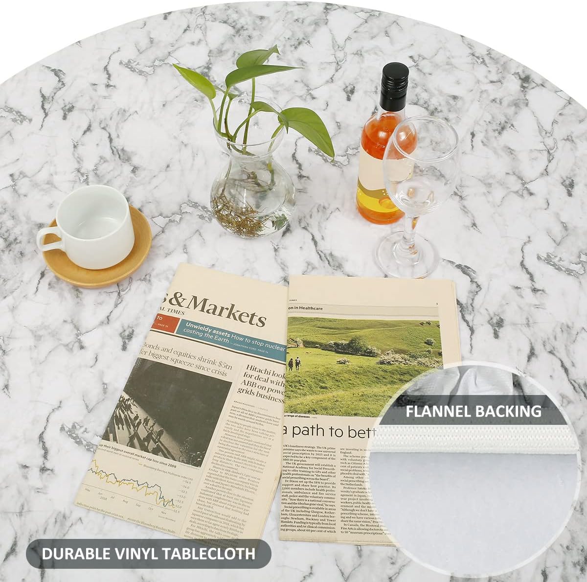 Round Waterproof PVC Tablecloth with Elastic Edges – Oil-Proof & Spill-Proof Protective Cover – Fitted Table Overlay for Weddings, Kitchens, and Outdoor Parties