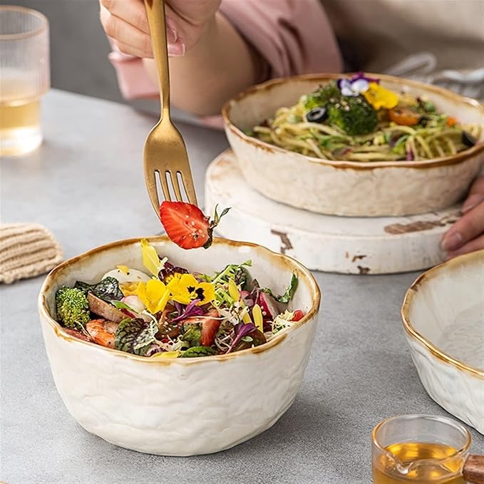 Ceramic Deep Soup Plate – 8-Inch Thickened Salad & Pasta Bowl – Kiln-Altered Special Cutlery for Molecular Cuisine – Oven-Safe Professional Restaurant Dish