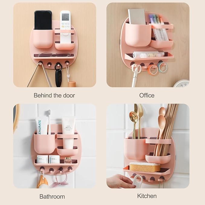 Support mural pour téléphone et télécommande – Organisateur de rangement multifonctionnel avec crochets pour salle de bain, chambre et bureau
