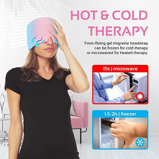 Headache & Migraine Relief Cap – Hot & Cold Therapy Gel Ice Head Wrap for Stress, Sinus & Tension Relief