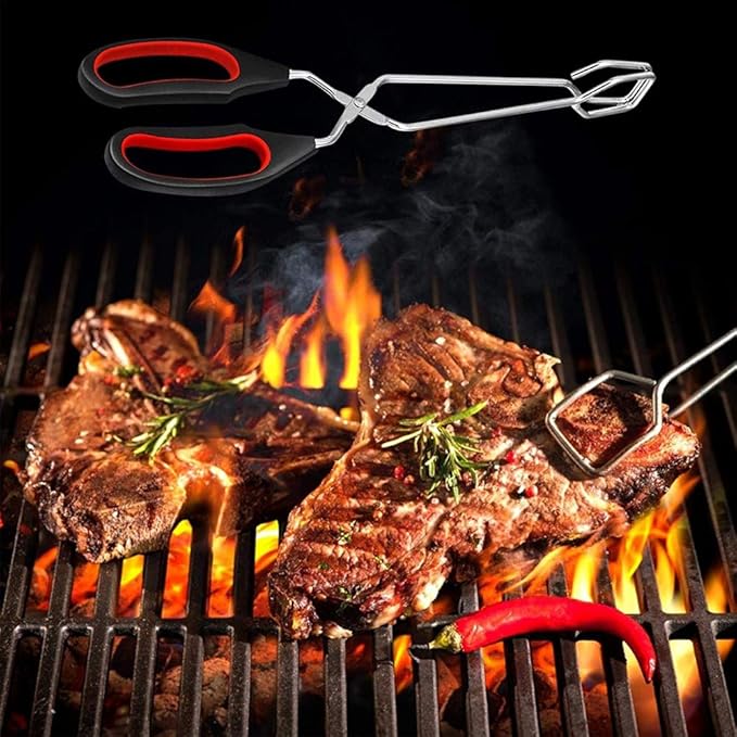 Pinces de cuisine/BBQ ciseaux robustes de 33 cm – Pinces alimentaires en acier inoxydable à long manche – Pince ergonomique pour pain et rôtis, pour le barbecue, la pâtisserie et le service